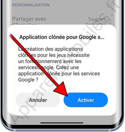 Confirmation activer la double application sur Xiaomi