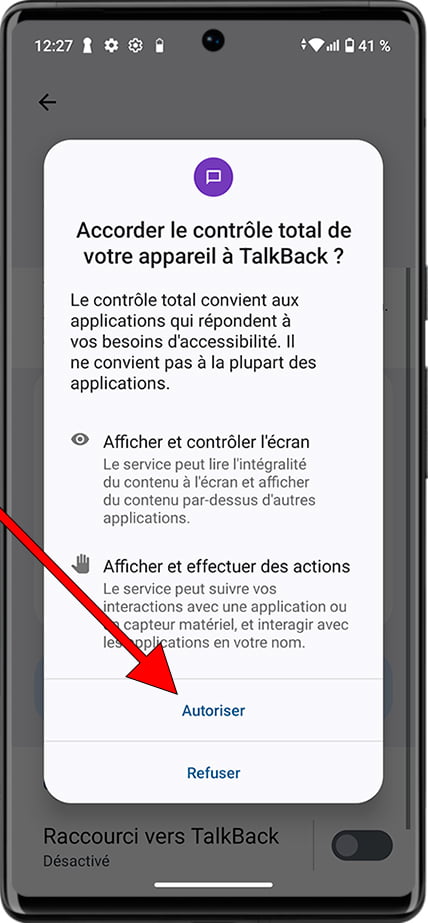 Autoriser TalkBack Android
