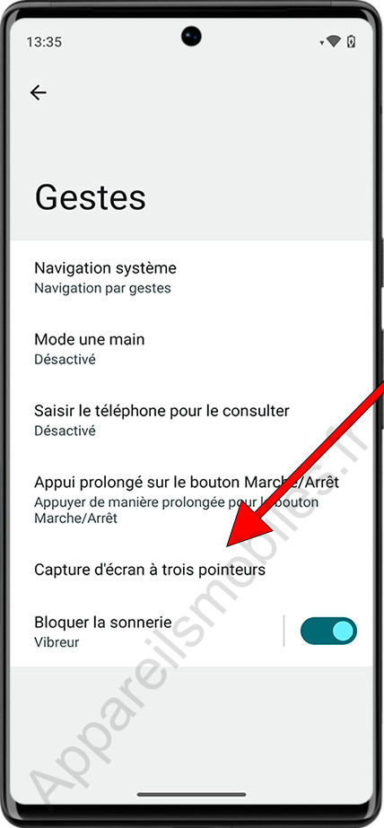 Capture d'écran avec trois doigts Android