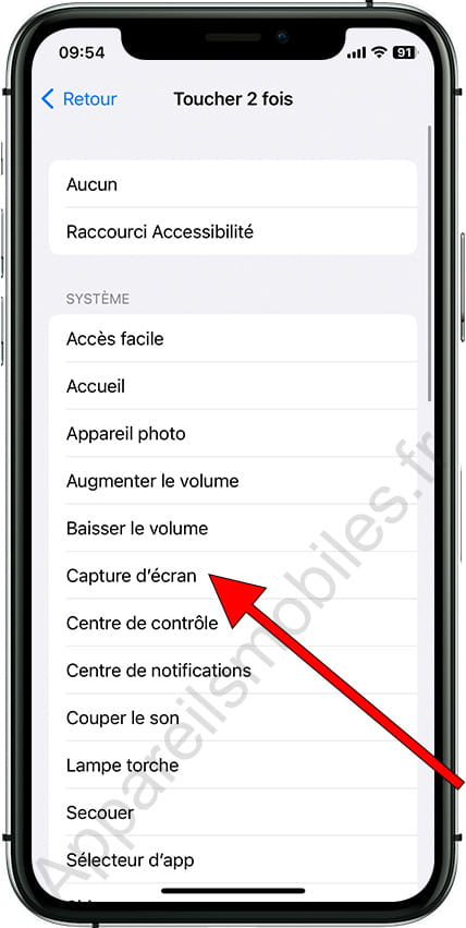 Capture d'écran sans boutons iPhone