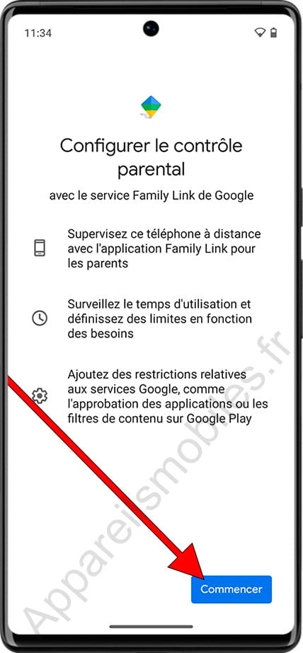 Démarrer la configuration du contrôle parental sur Android