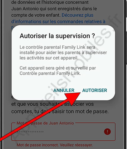 Autoriser la surveillance du contrôle parental sur Android