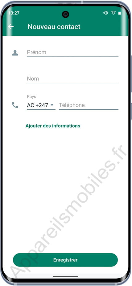 Nouveau formulaire de contact WhatsApp Android