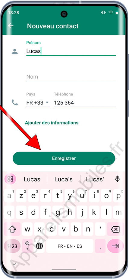 Enregistrer le contact WhatsApp