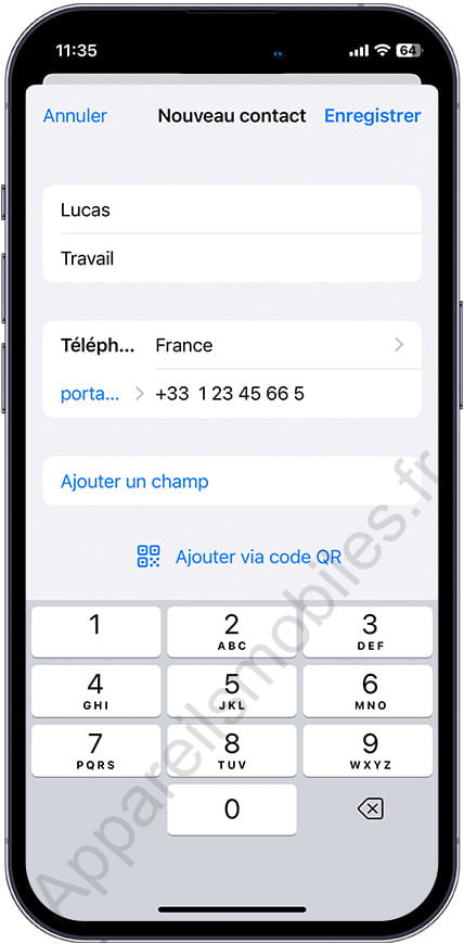 Créer un contact WhatsApp iPhone