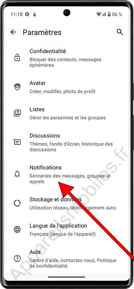 Paramètres Notifications WhatsApp