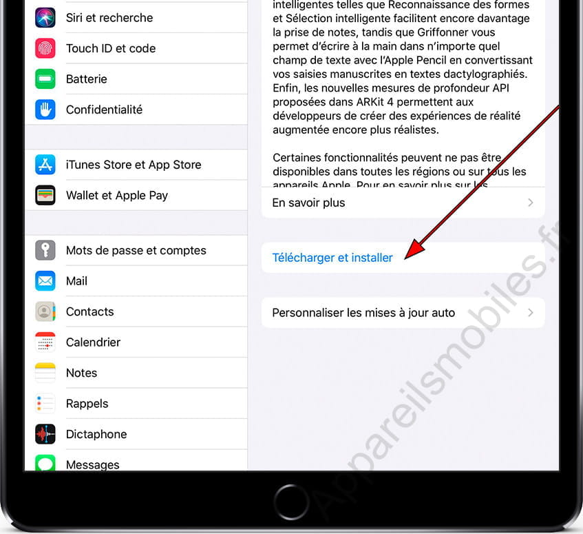 Télécharger et installer mise à jour logicielle iPad