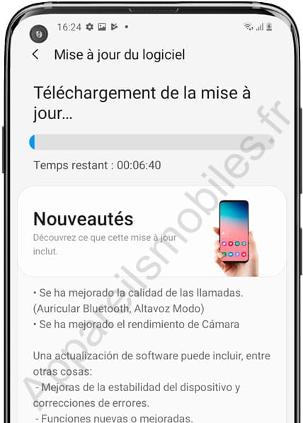 Téléchargement de la mise à jour Samsung