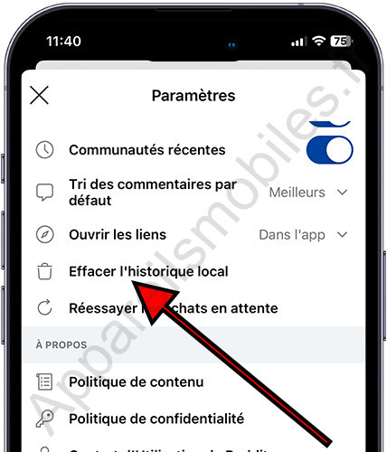 Effacer l’historique Reddit local sur iPhone