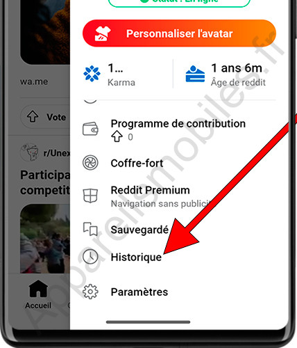 Paramètres de l'application Reddit