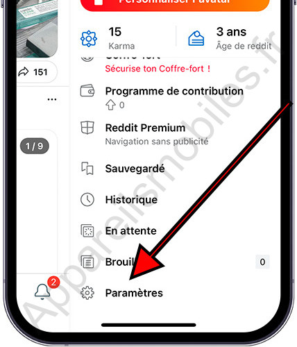 Paramètres Reddit sur iPhone
