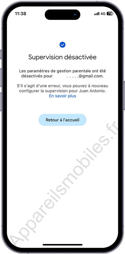 Contrôle parental désactivé dans Family Link