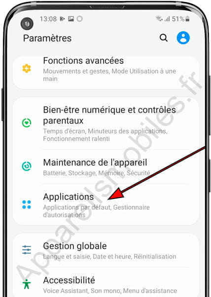 Paramètres applications Samsung