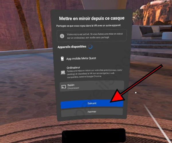 Flux d'images dans Meta Quest