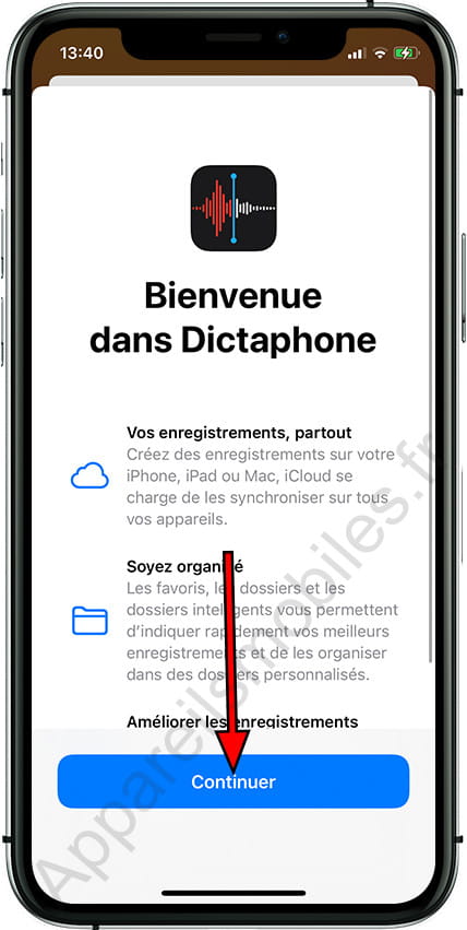 Bienvenue Application Dictaphone iPhone