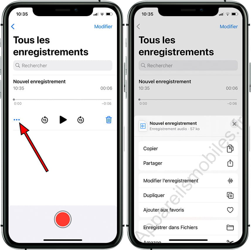 Options d'enregistrement vocal sur iPhone