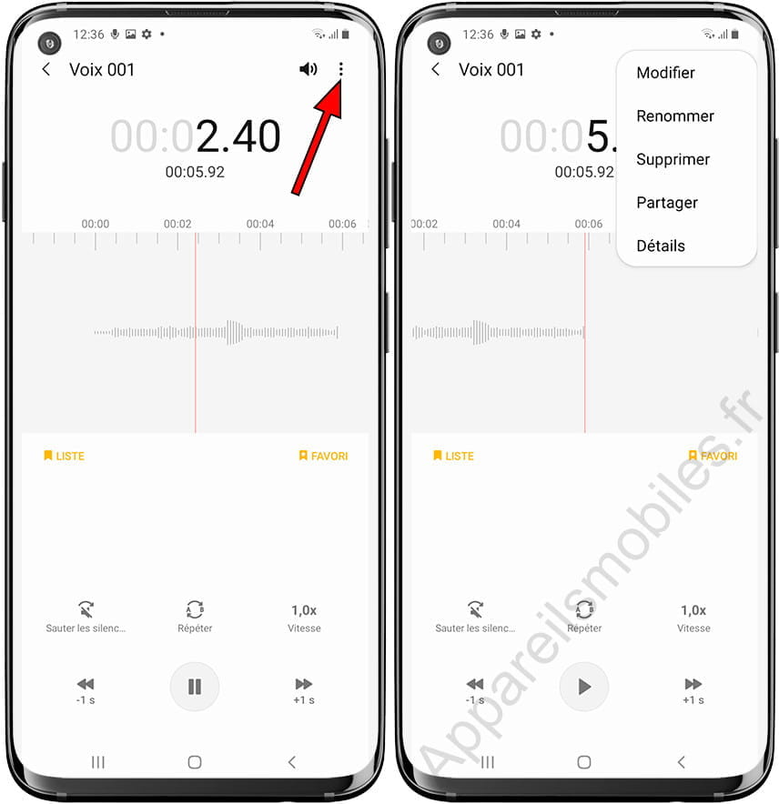 Options d'enregistrement vocal sur Samsung