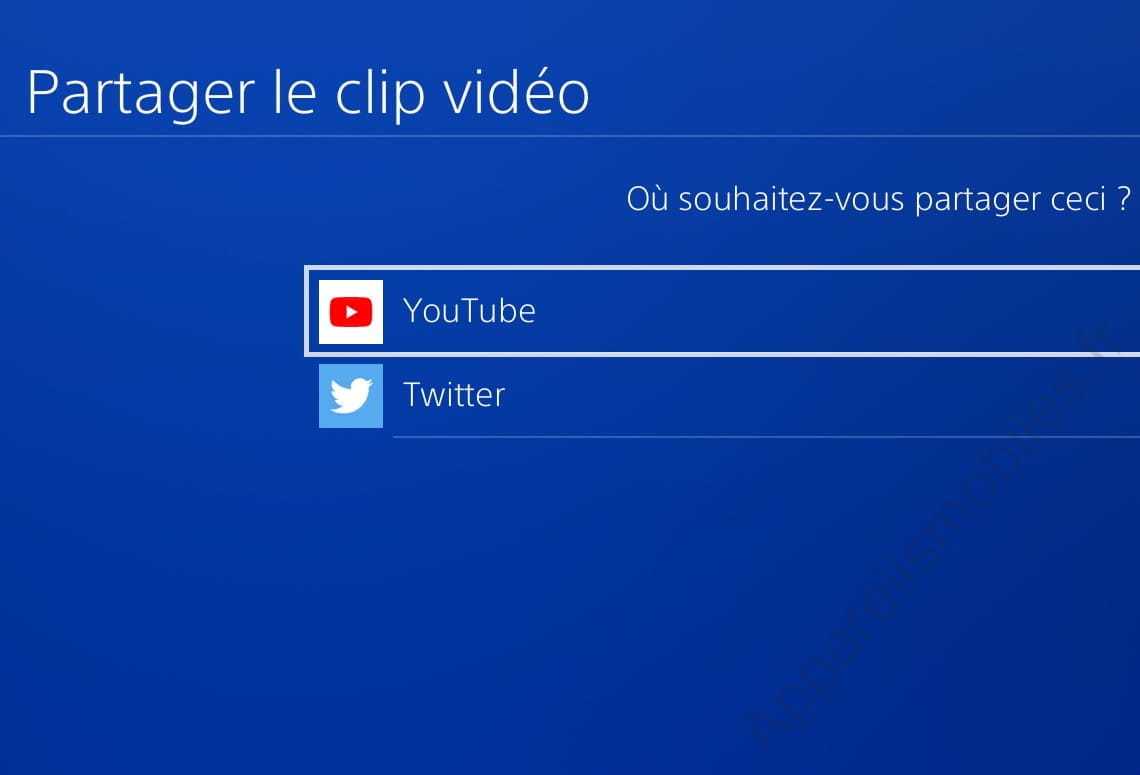 Options de partage de clips vidéo PS4