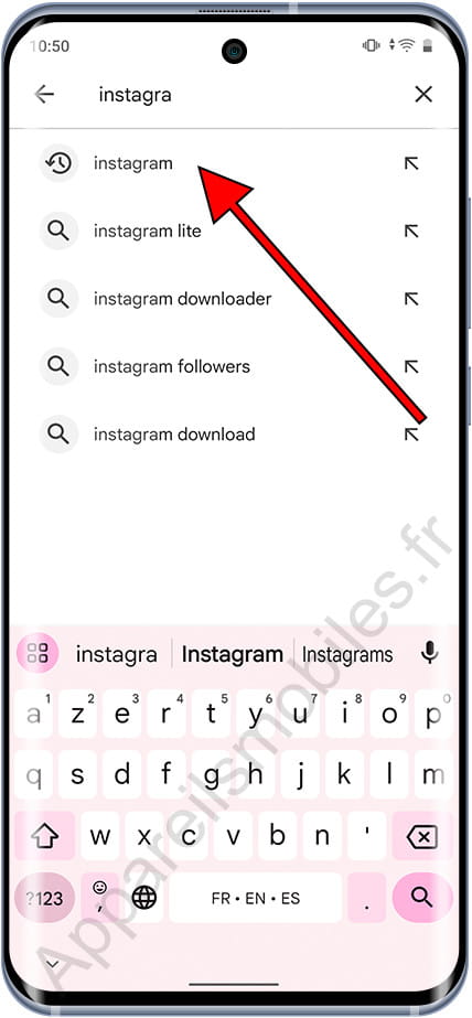 Recherche d'application Instagram