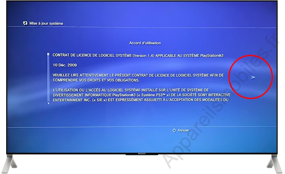 Mise à jour de l'accord utilisateur PS3
