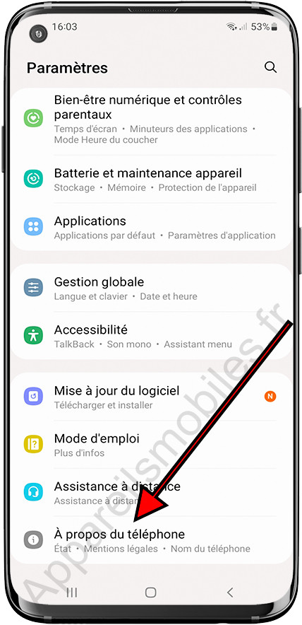 À propos du téléphone Samsung