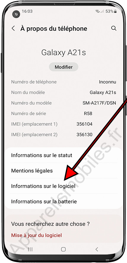 Informations sur le logiciel Samsung