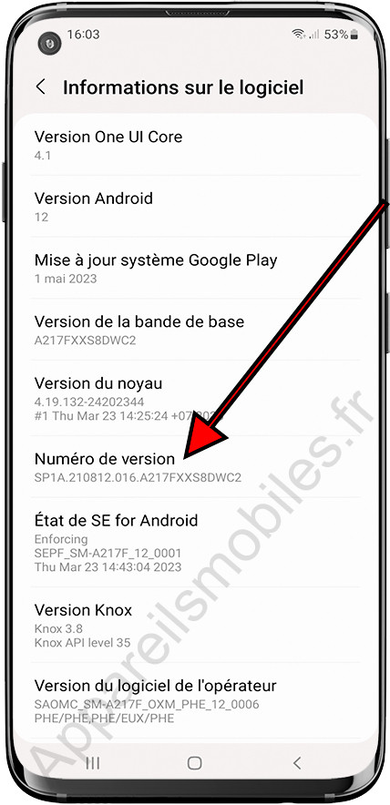 Numéro de version Samsung