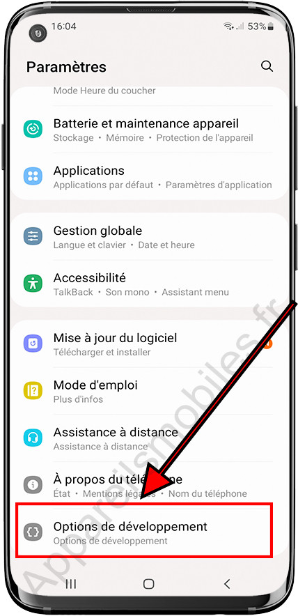 Options de développement Samsung