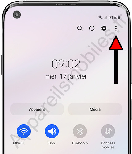 Bouton des paramètres du panneau de raccourcis Samsung