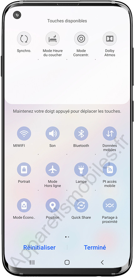 Boutons de raccourci Samsung disponibles