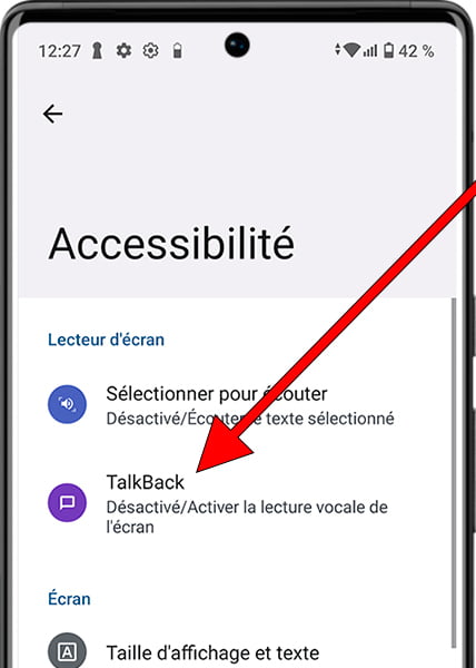 Paramètres Talkback Android