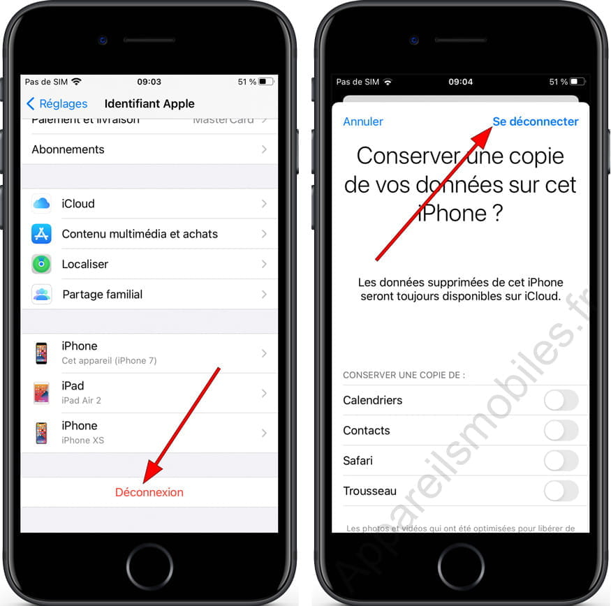 Fermer la session iCloud iPhone