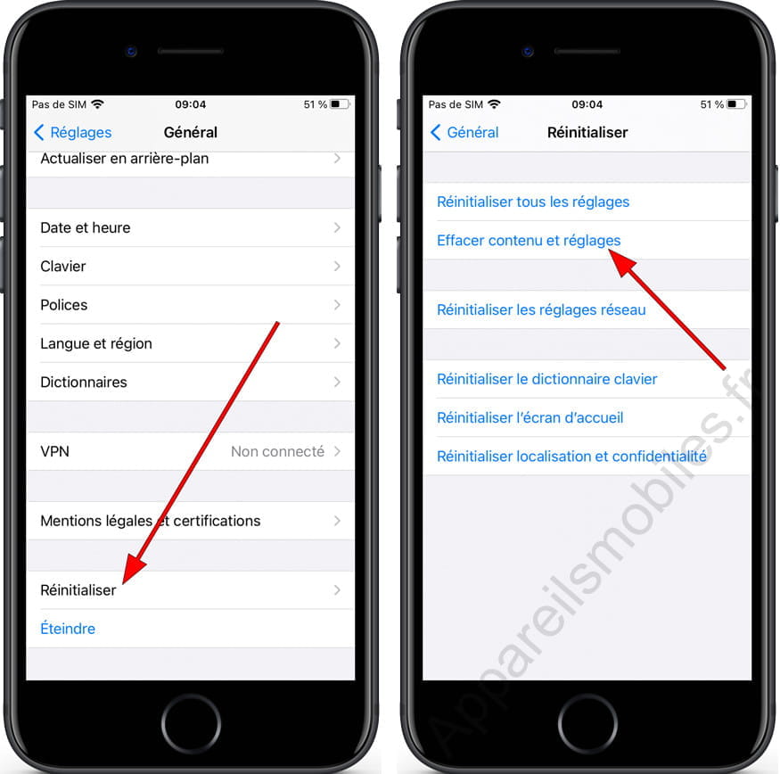 Réinitialiser iPhone
