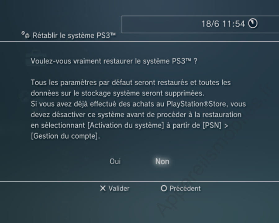 Confirmer la restauration de la PlayStation 3