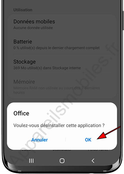 Message désinstaller application Samsung
