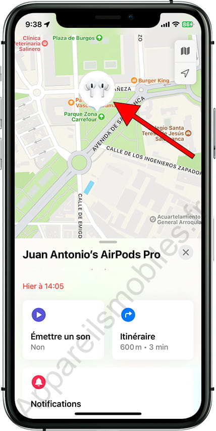 Localisation des AirPod sur la carte