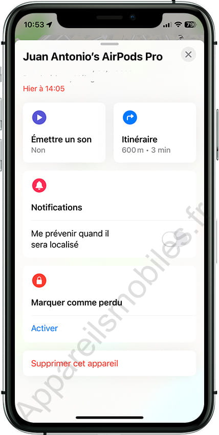 Options pour rechercher des AirPod
