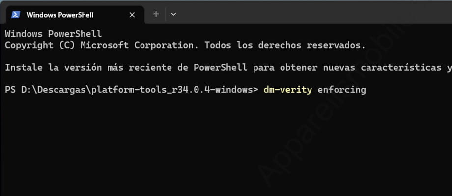 dm-verity enforcing dans le terminal Windows