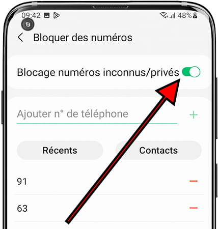 Bloquer les numéros inconnus/privés Samsung