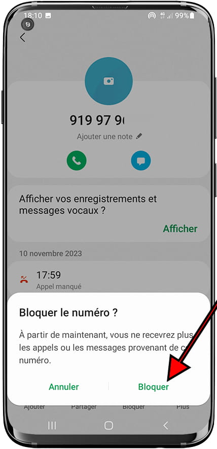 Confirmer le blocage du contact Samsung