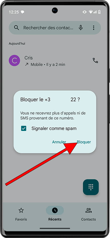Confirmer le blocage du contact Android