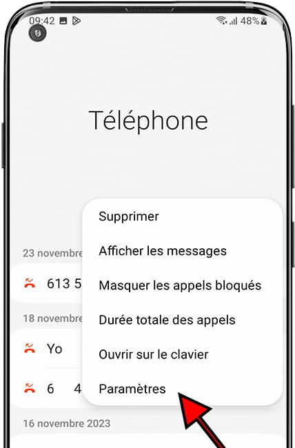 Paramètres du téléphone Samsung