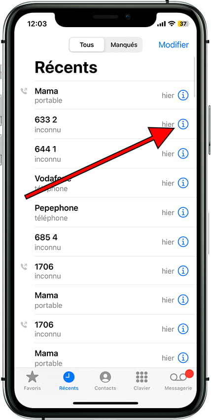 Informations sur le numéro de téléphone iOS