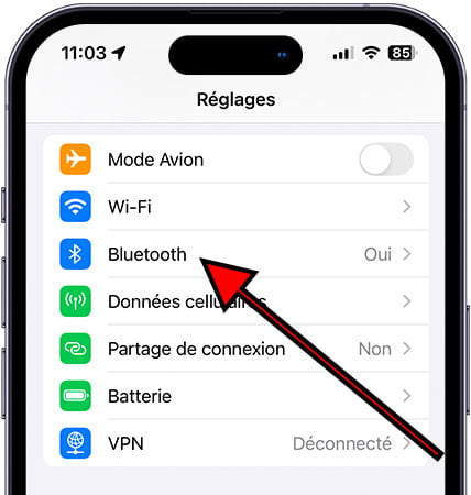 Paramètres / Bluetooth iPhone