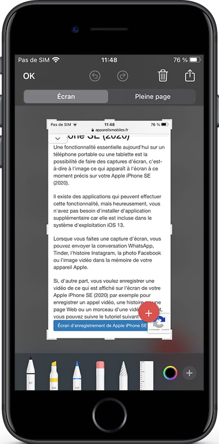 Modifier la capture d'écran de l'iPhone
