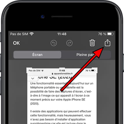 Partager la capture d'écran de l'iPhone