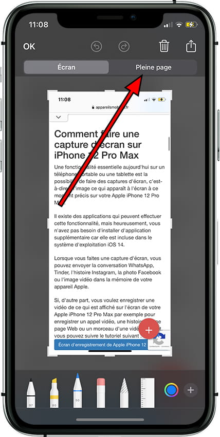 Capturer une page complète dans Apple iPhone 16