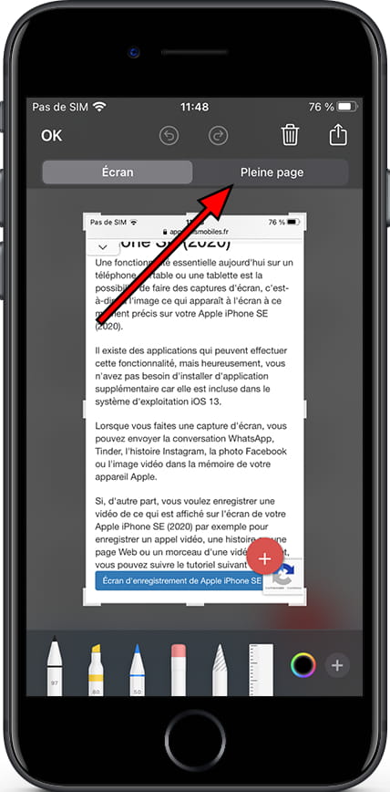 Capturer une page complète dans Apple iPhone SE (2020)