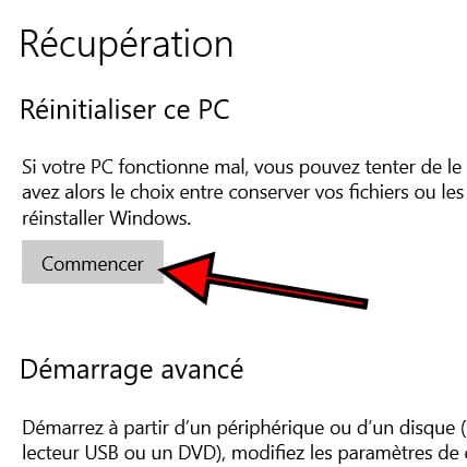 Commencer récupération Windows