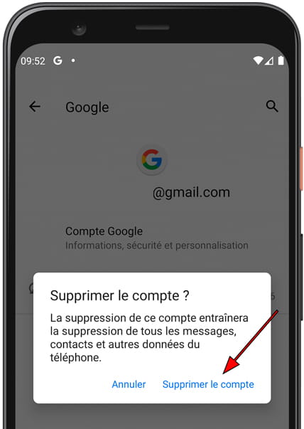 Confirmer supprimer compte Android